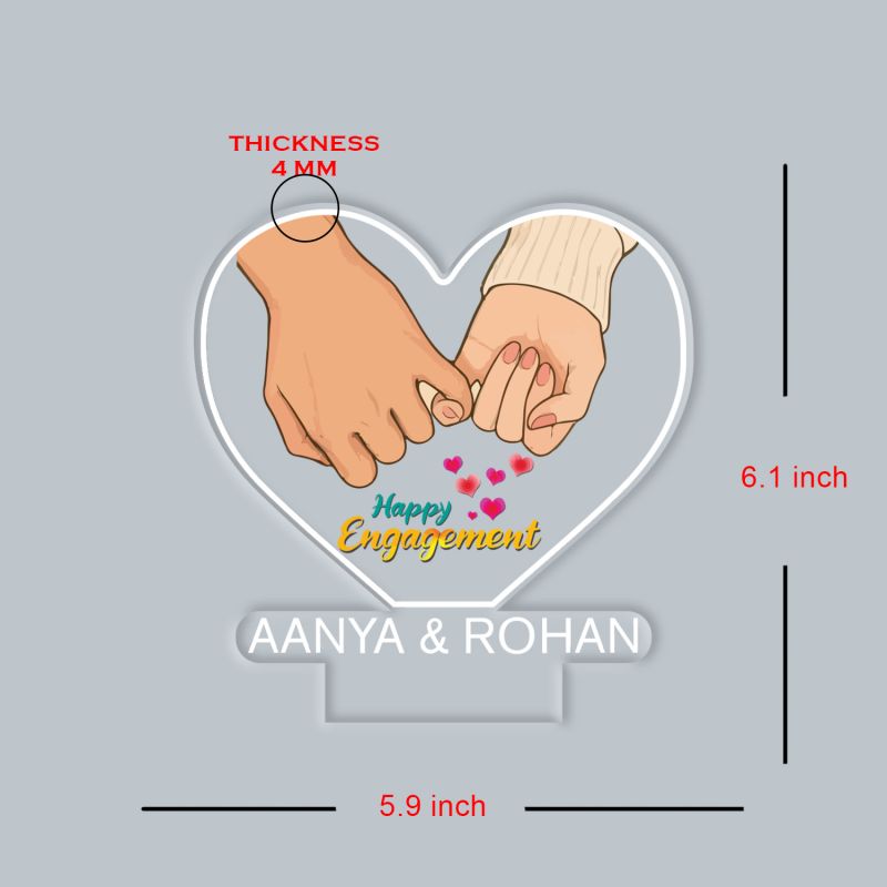 Personalized Happy Engagement LED Night Lamp with Couple Hand Heart Design and Custom with Couple Names Warm White Light Engagement Gift for Couples